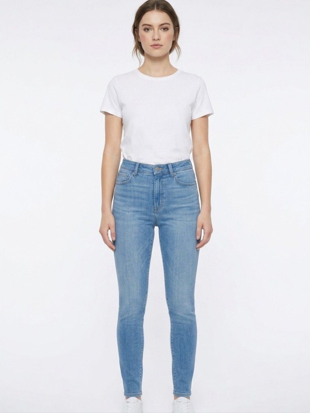 Curve Appeal Comfort Waist High Rise Skinny Jeans Size 4 Blue Stretch Denim